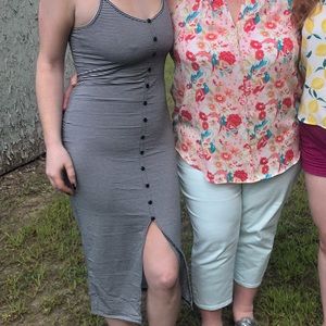 black and white striped midi dress